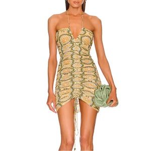 Elegant Yellow and Green Halter Dress